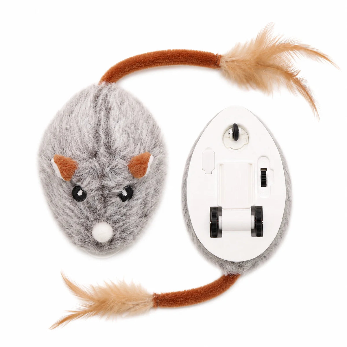 Automatic Moving Mouse Cat Toy Plush Self-Propelled Real Feather USB Charging Interactive Pet Toy