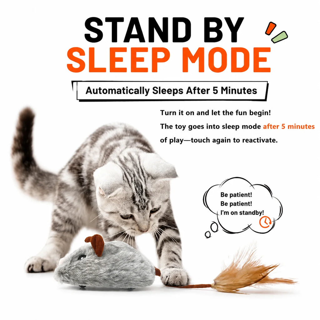 Automatic Moving Mouse Cat Toy Plush Self-Propelled Real Feather USB Charging Interactive Pet Toy