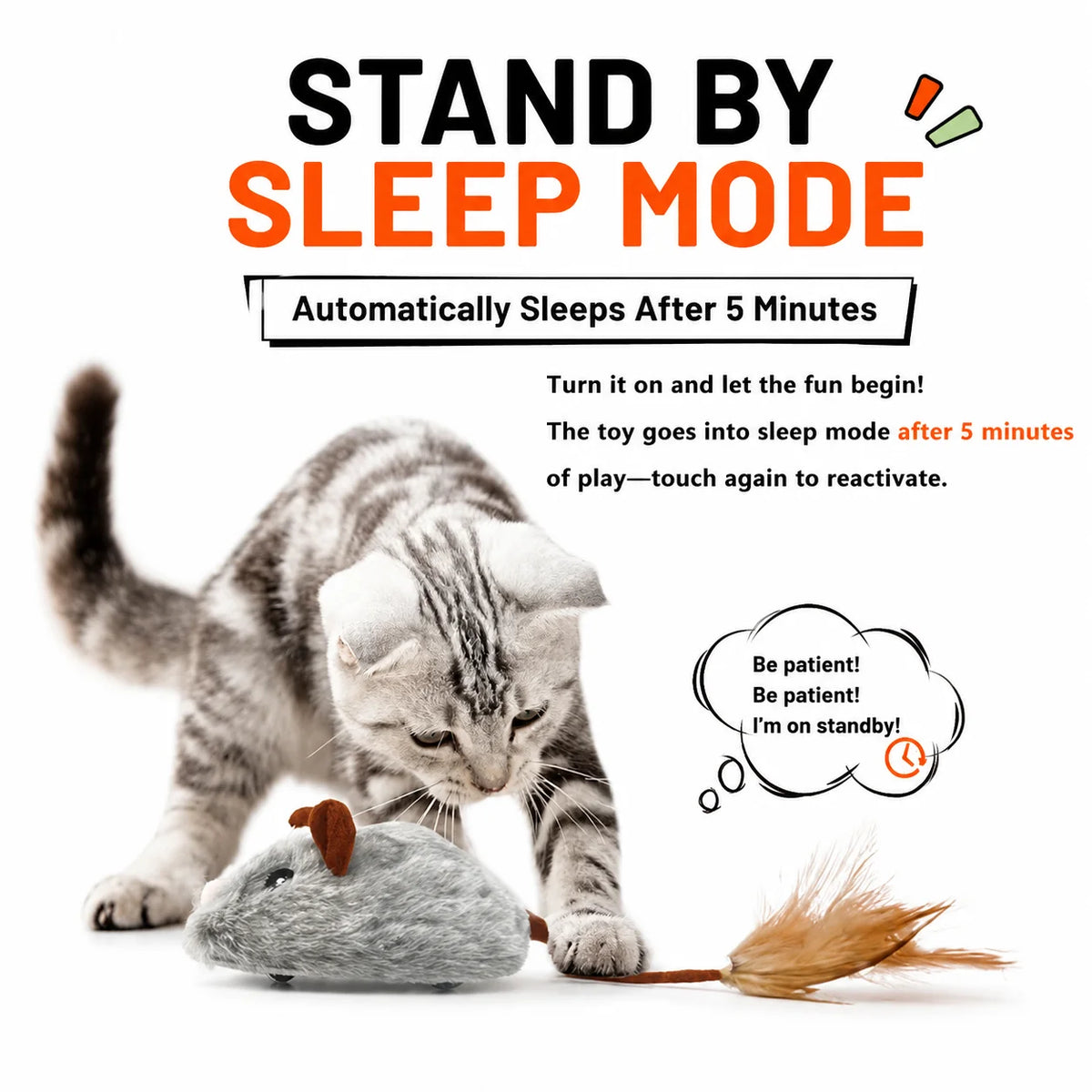 Automatic Moving Mouse Cat Toy Plush Self-Propelled Real Feather USB Charging Interactive Pet Toy