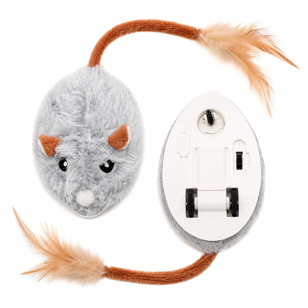 Automatic Moving Mouse Cat Toy Plush Self-Propelled Real Feather USB Charging Interactive Pet Toy