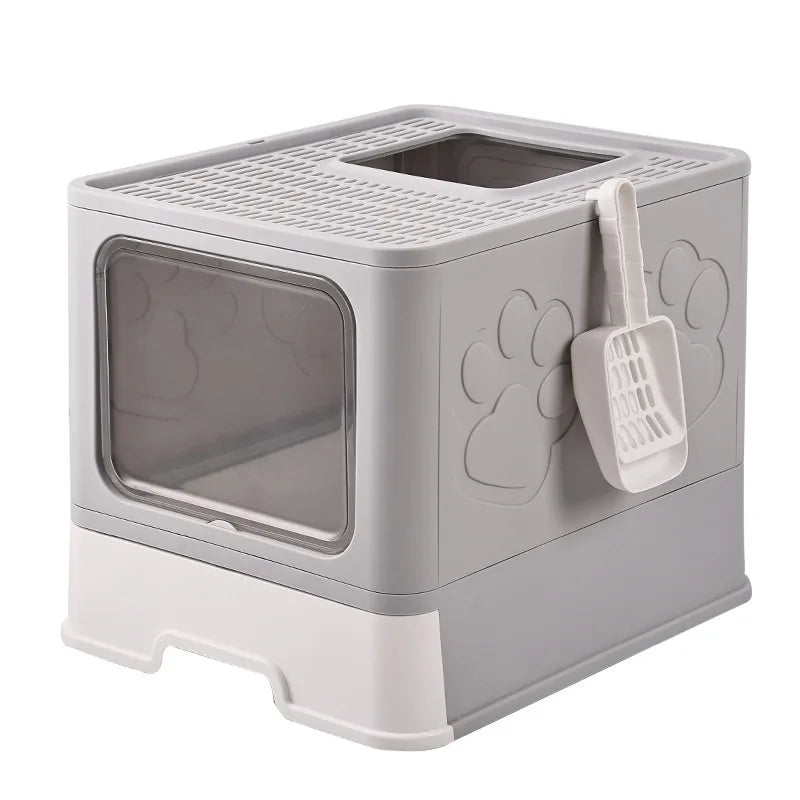 Sand and splash proof fully enclosed plastic drawer style cat litter box with no odor