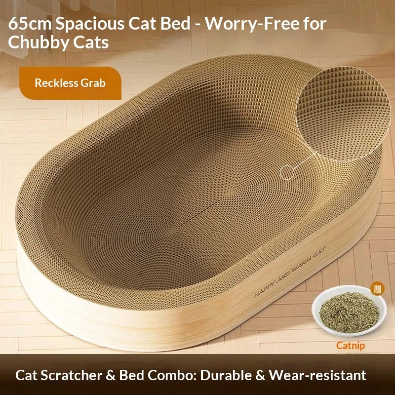 Oval classic integrated cat scratch board nest, durable and wear-resistant, oversized for indoor use