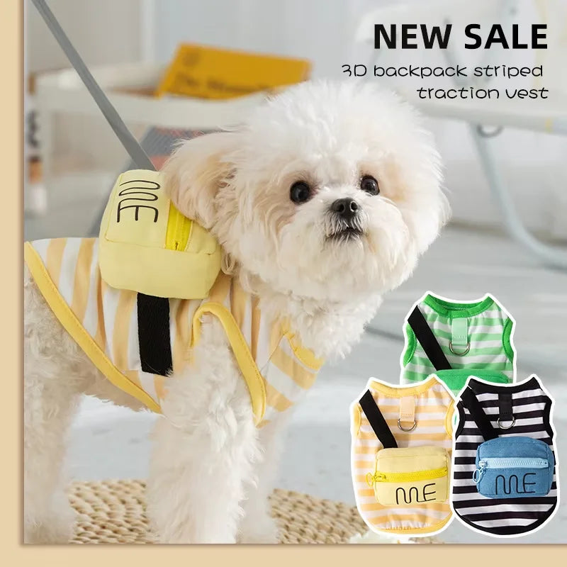 New pet clothing striped dog clothing shoulder bag outdoor clothing