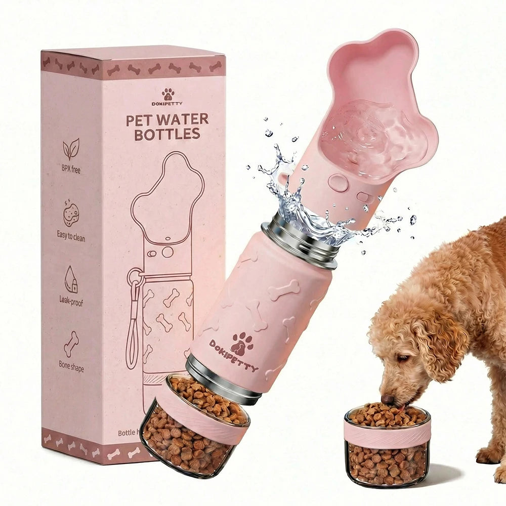 2-in-1 stainless steel dog food box and eco-friendly water bottle, leak proof lock, lightweight