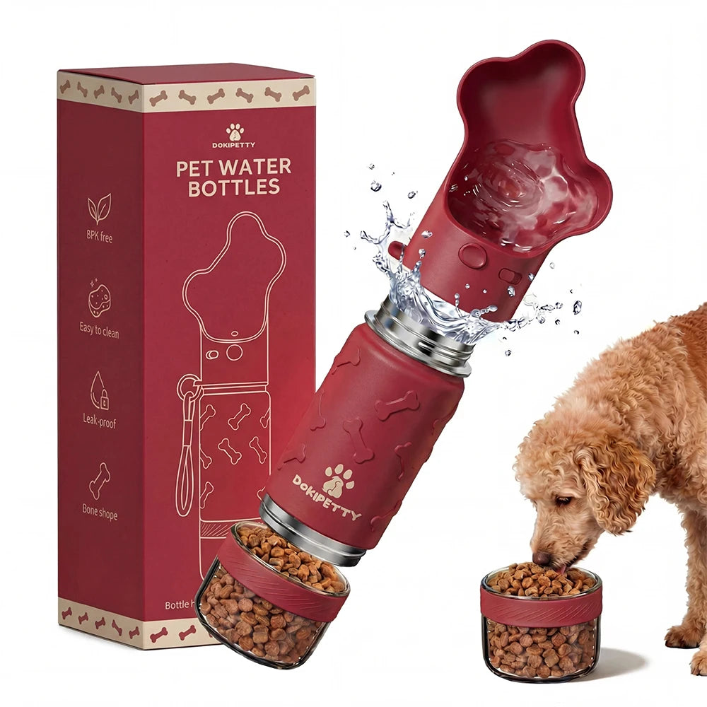 2-in-1 stainless steel dog food box and eco-friendly water bottle, leak proof lock, lightweight