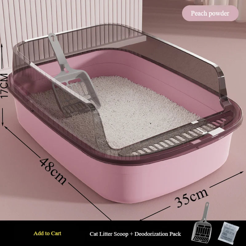 Extra-large semi-enclosed cat litter box, high sides to prevent splashing, thickened for odor prevention, suitable for large cats