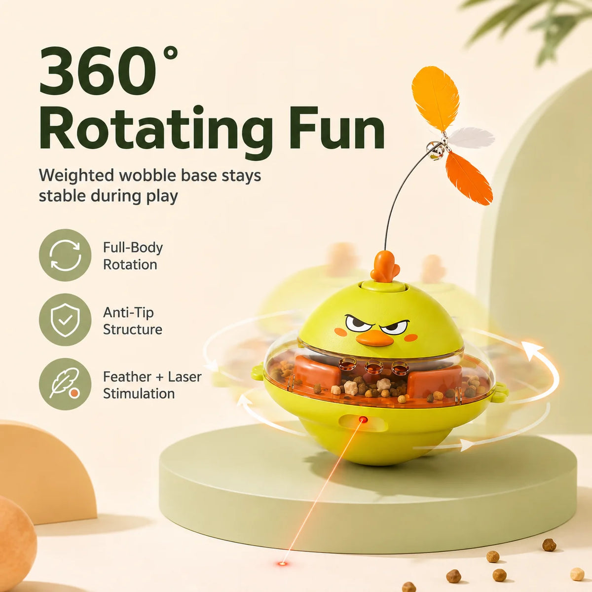 Interactive Automatic Rotating Laser Dog and Cat Treat Dispenser Toy
