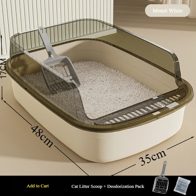 Extra-large semi-enclosed cat litter box, high sides to prevent splashing, thickened for odor prevention, suitable for large cats