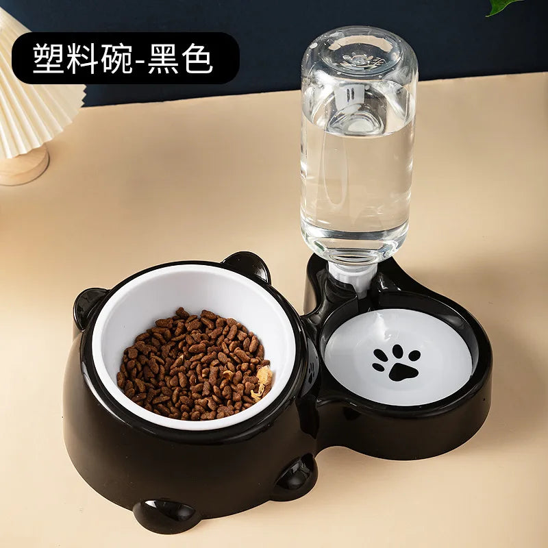 Portable 2-in-1 automatic pet feeding bowl set, stainless steel cat food bowl