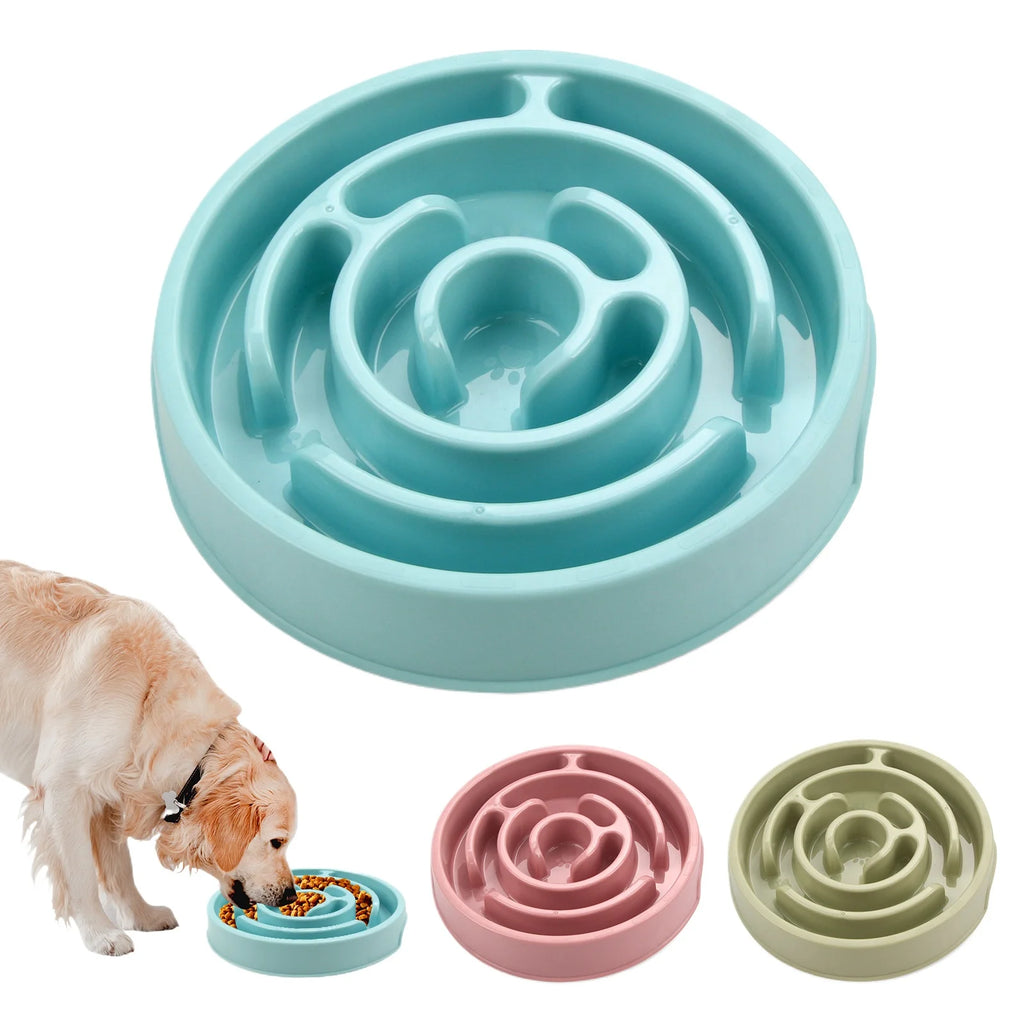 Plastic slow feeding dog bowl with neck cover