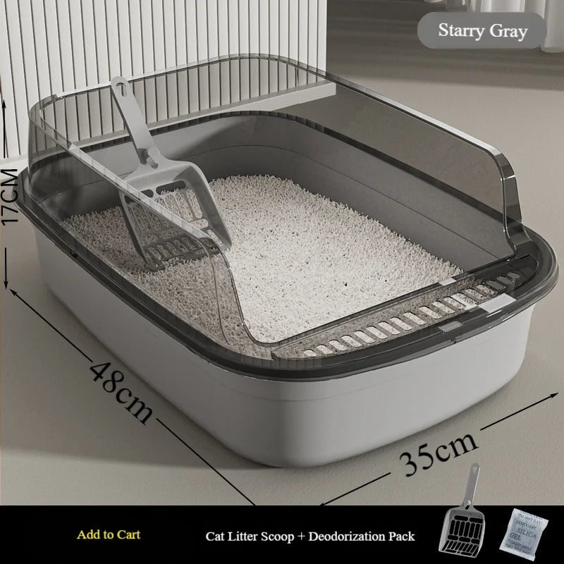 Extra-large semi-enclosed cat litter box, high sides to prevent splashing, thickened for odor prevention, suitable for large cats