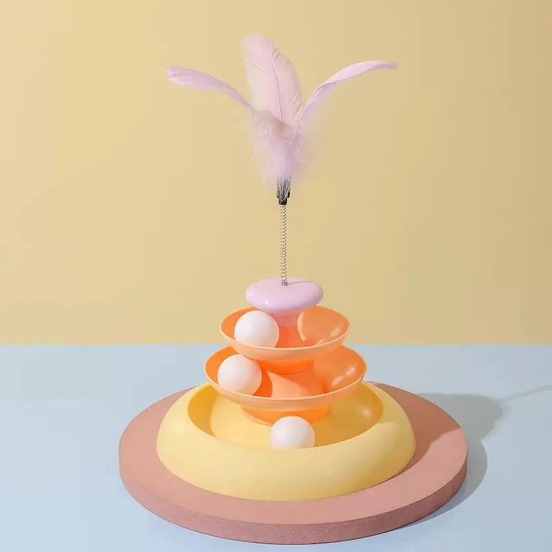 Cat toy with three-layer turntable trajectory ball stick