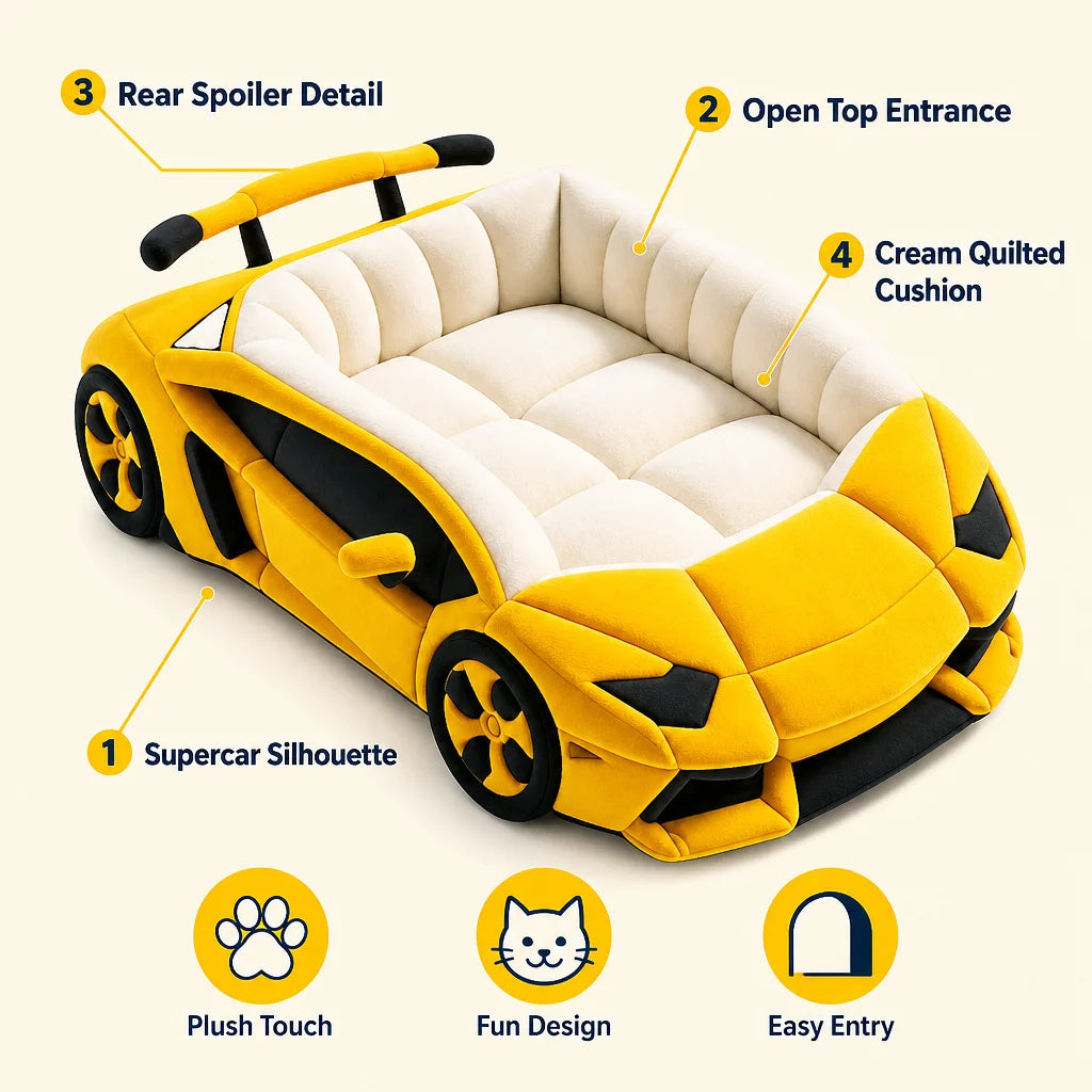 Car shaped pet bed plush pet nest, suitable for small dogs and cats