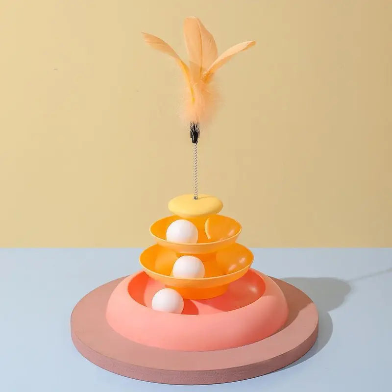 Cat toy with three-layer turntable trajectory ball stick