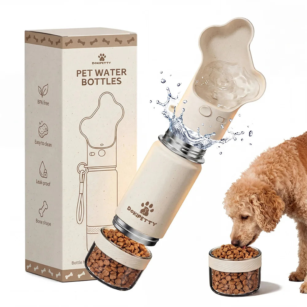 2-in-1 stainless steel dog food box and eco-friendly water bottle, leak proof lock, lightweight