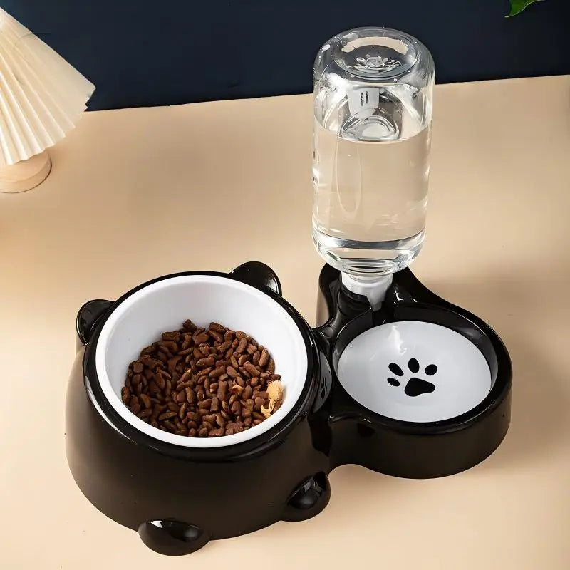Environmentally friendly, durable, portable 2-in-1 automatic pet feeder bowl set, stainless steel cat food bowl, 500ml water bottle