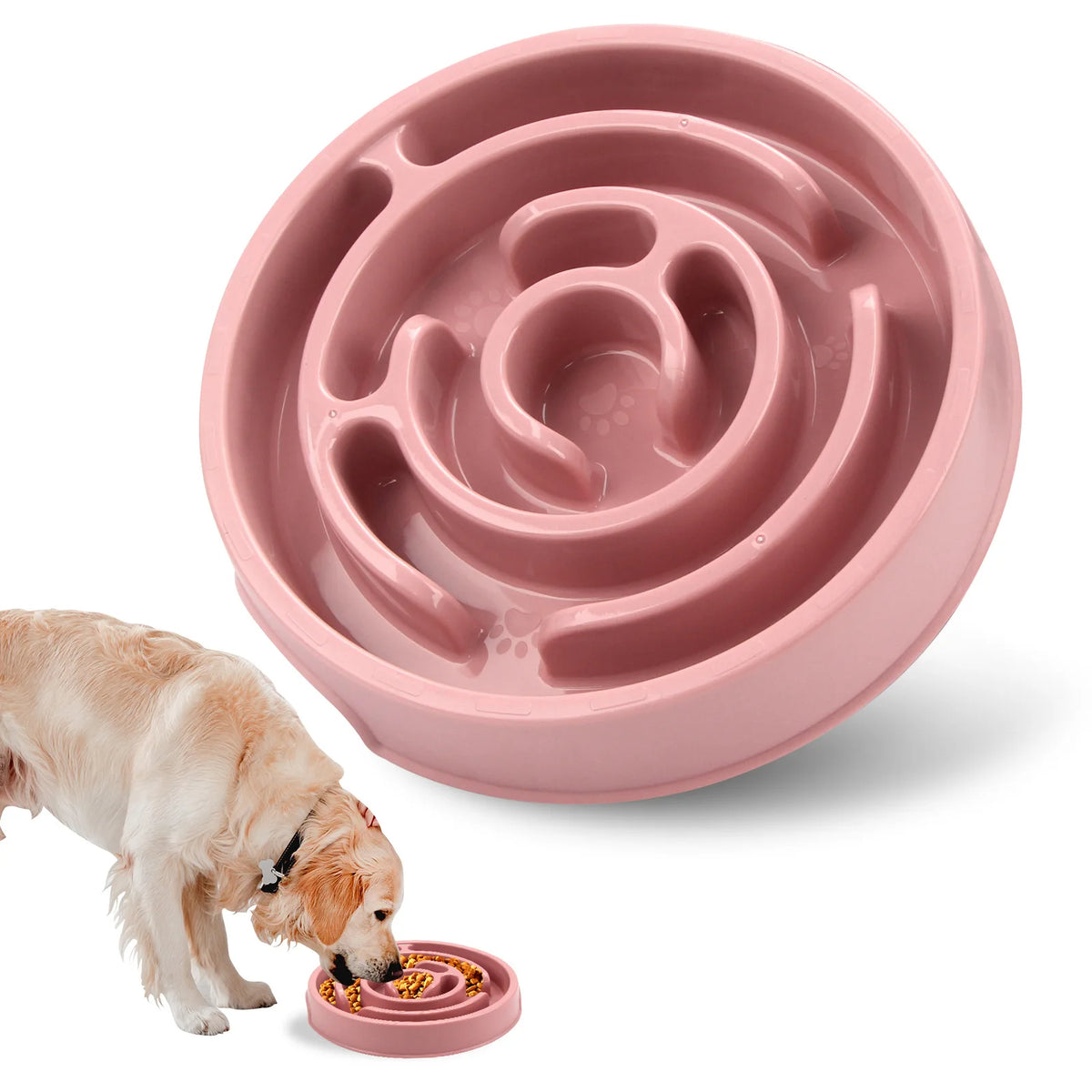 Plastic slow feeding dog bowl with neck cover