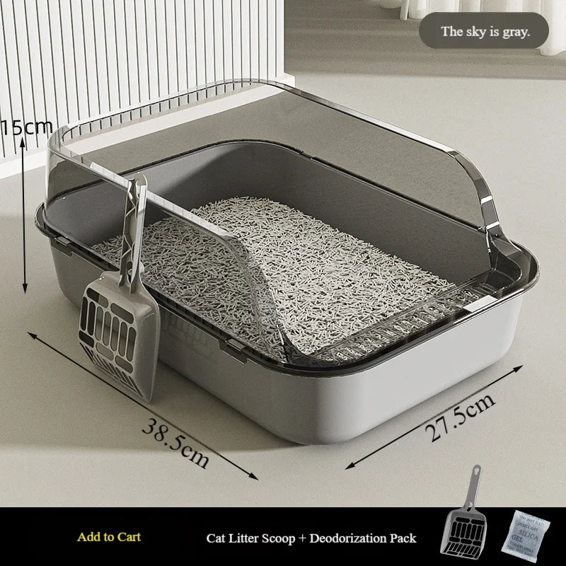 Extra-large semi-enclosed cat litter box, high sides to prevent splashing, thickened for odor prevention, suitable for large cats