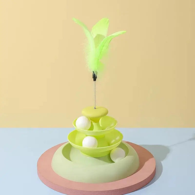 Cat toy with three-layer turntable trajectory ball stick