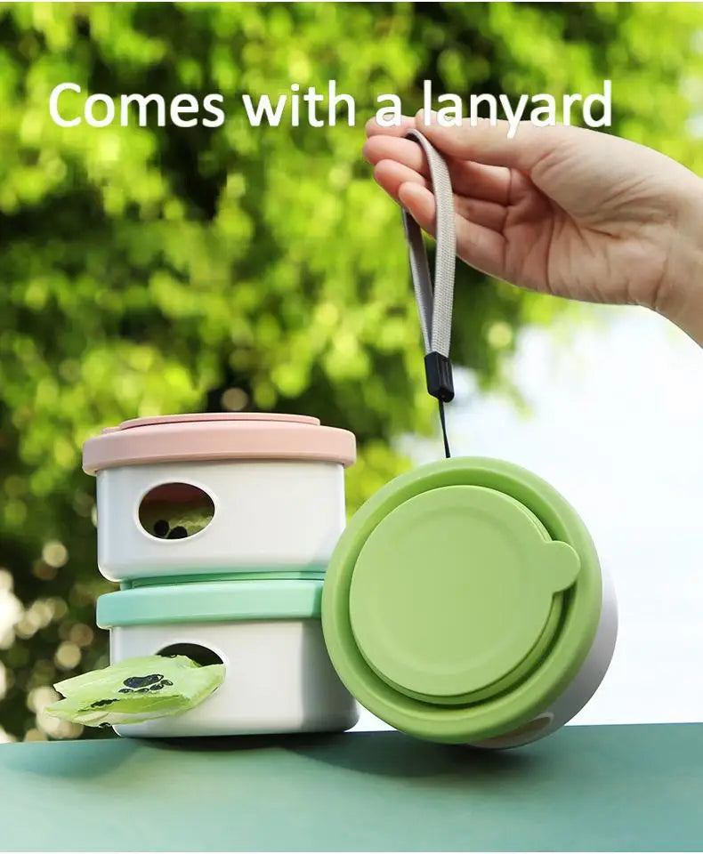 Portable pet outdoor travel cup with food storage, feeder, garbage bag and folding bowl, dog supplies