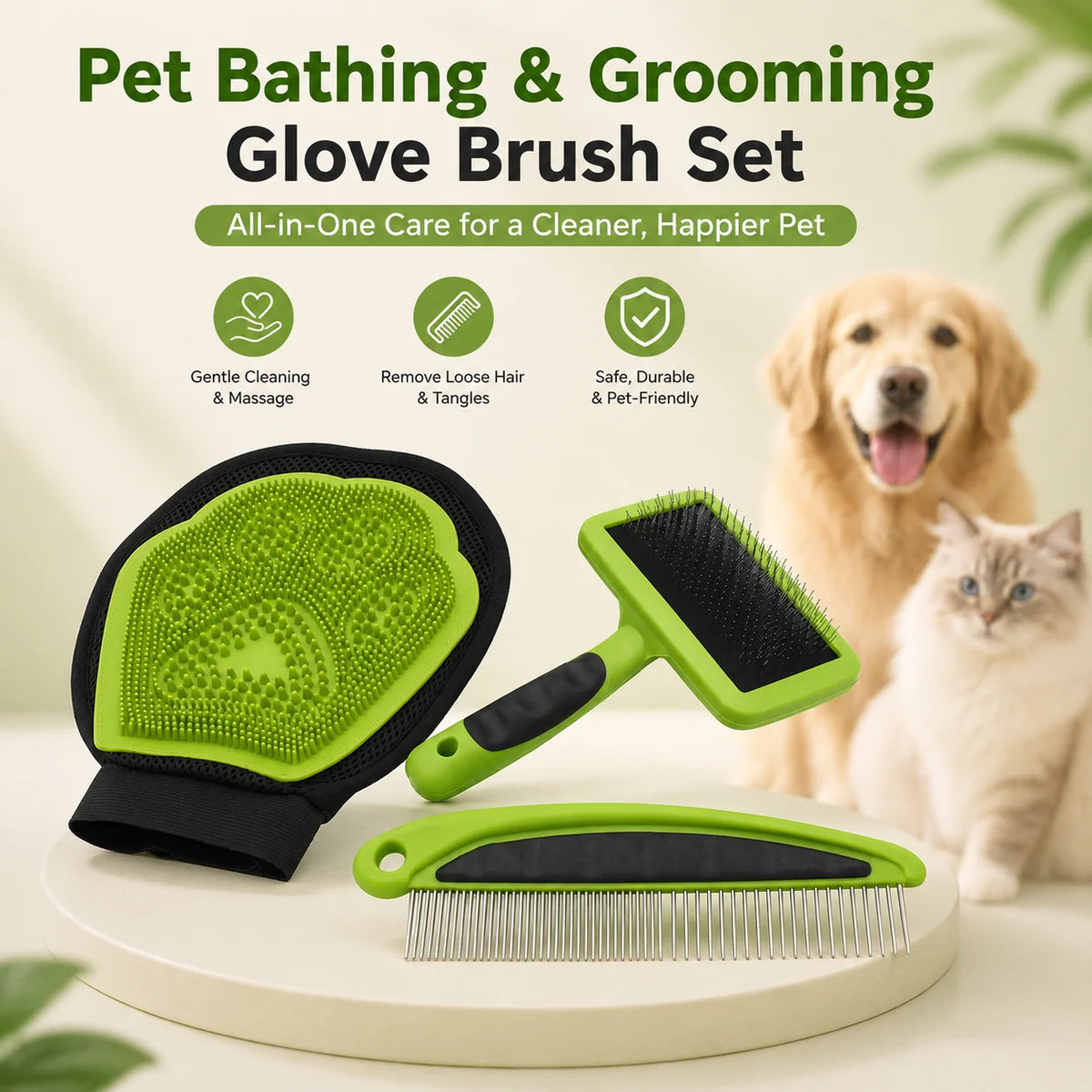 Pet grooming set, dog and cat grooming brush, comb, gloves, bath and cleaning tools