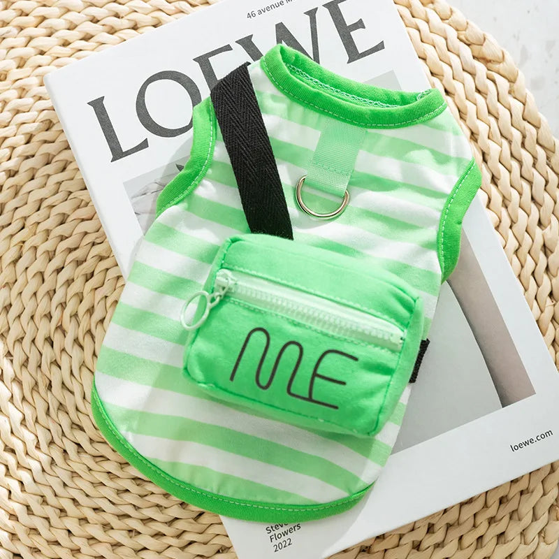 New pet clothing striped dog clothing shoulder bag outdoor clothing