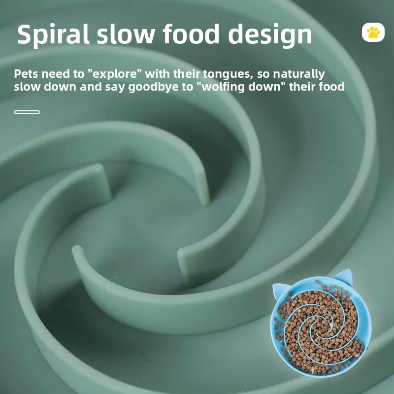Cat and dog silicone spiral pet anti slip slow food bowl, anti suffocation and slow food design