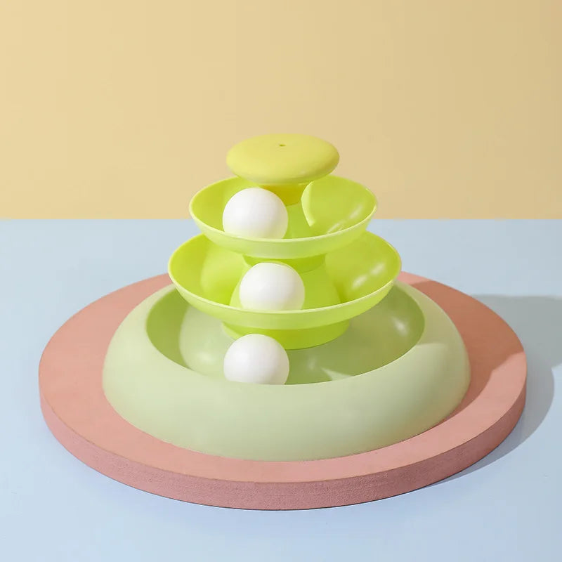 Cat toy with three-layer turntable trajectory ball stick