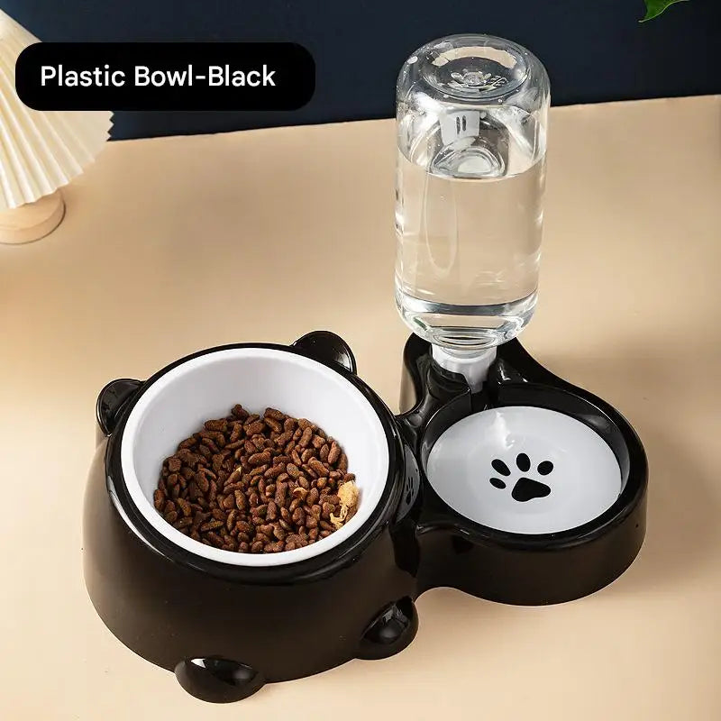 Environmentally friendly, durable, portable 2-in-1 automatic pet feeder bowl set, stainless steel cat food bowl, 500ml water bottle