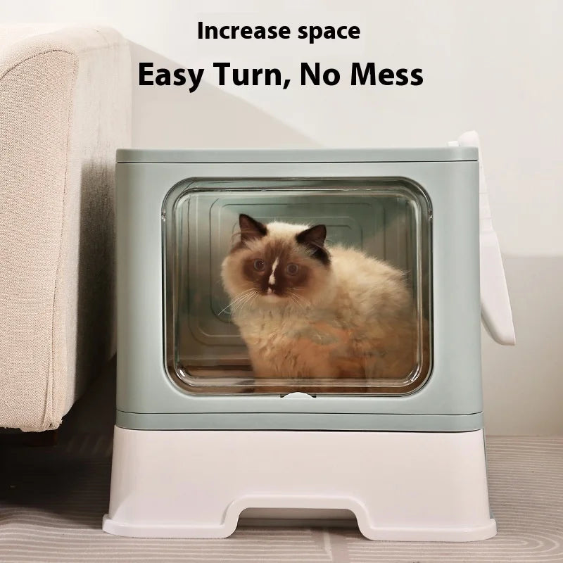 Sand and splash proof fully enclosed plastic drawer style cat litter box with no odor