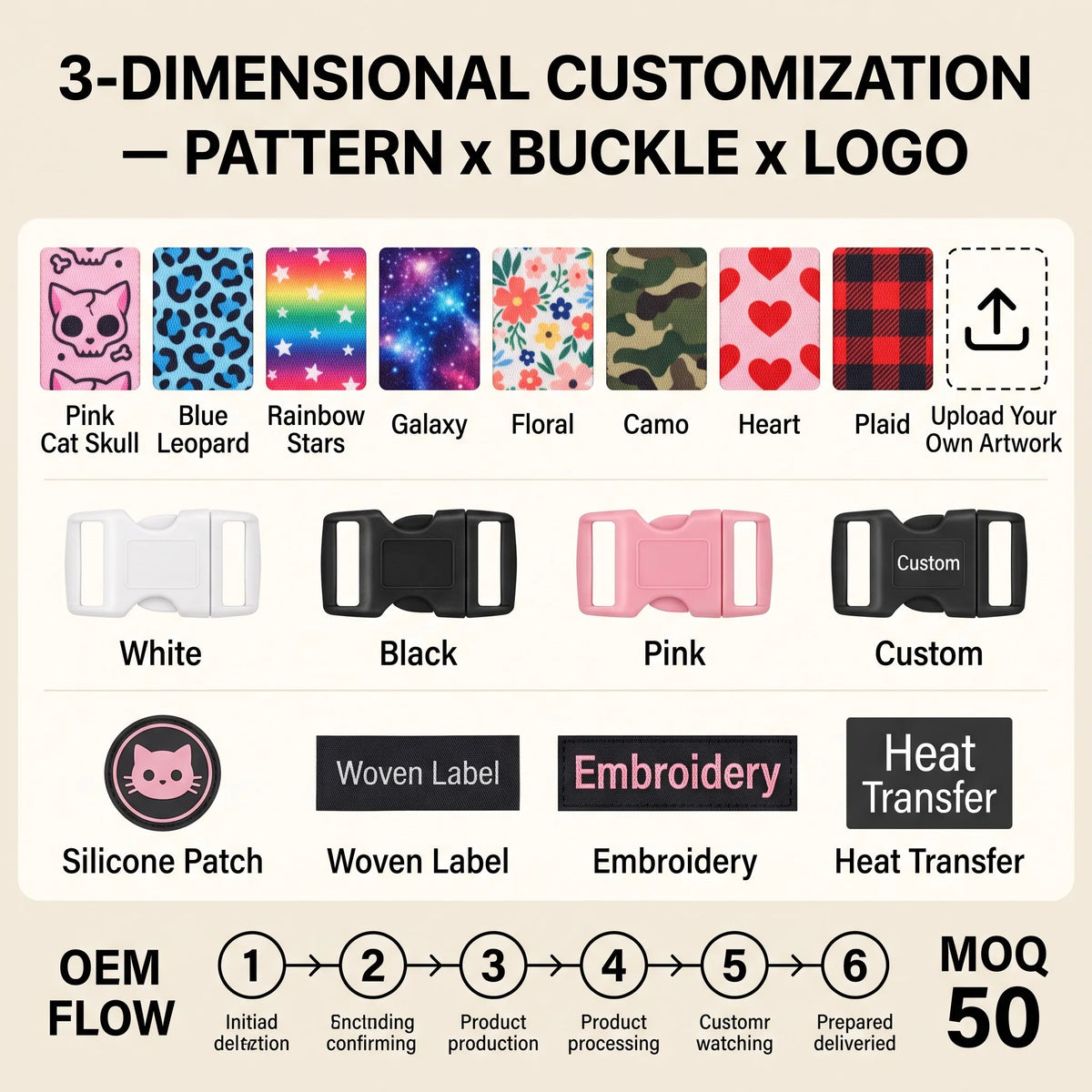 Cat collar with detachable buckle, bell, and bow, heat sublimation printed nylon pet collar.