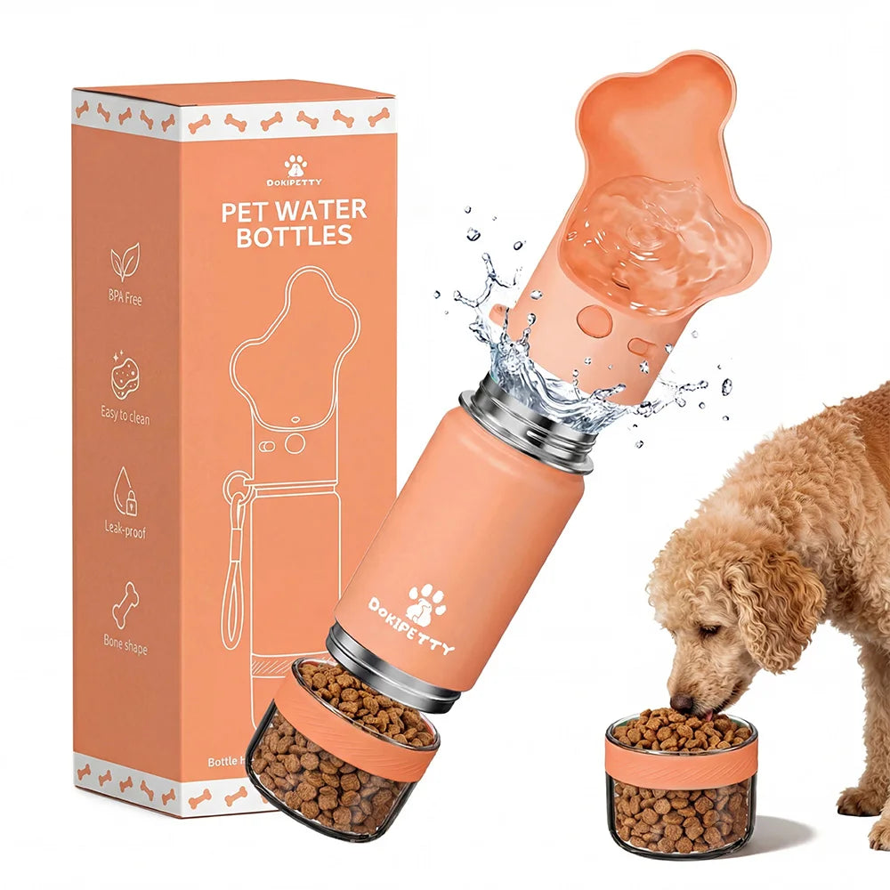 2-in-1 stainless steel dog food box and eco-friendly water bottle, leak proof lock, lightweight