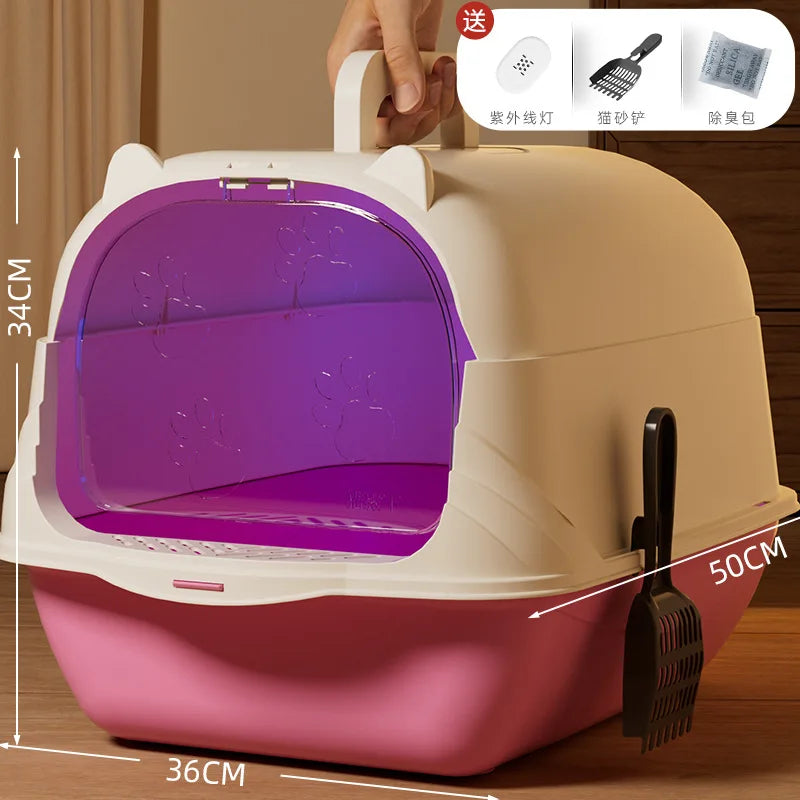 ully enclosed cat litter box, oversized PP anti odor and splash proof