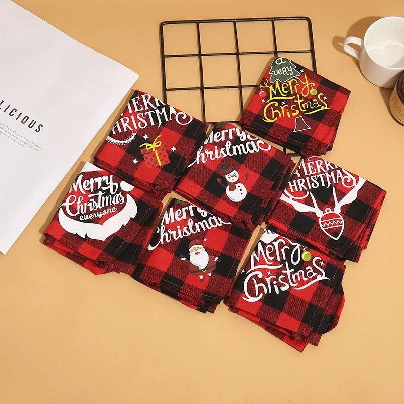 Merry Christmas Classic Checkered Pet Triangular Scarf