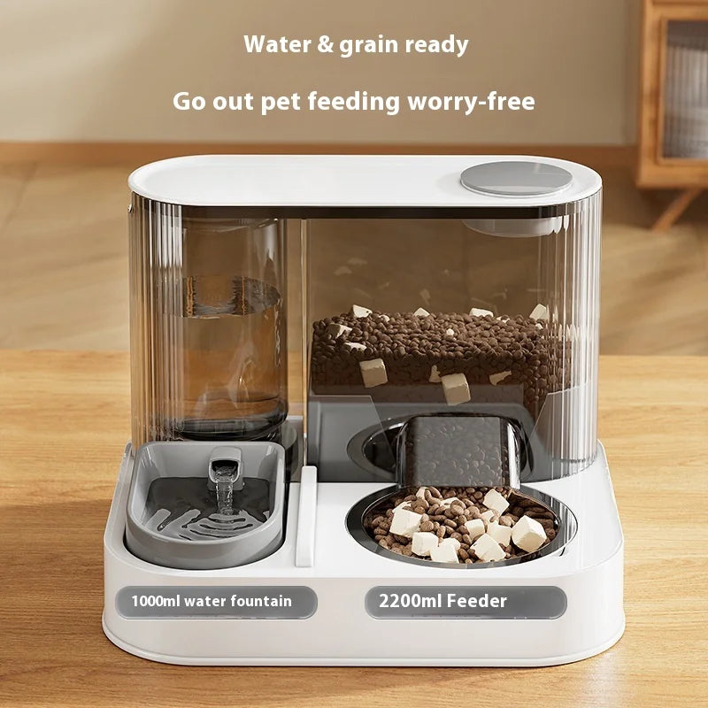2-in-1 automatic pet feeding tray integrated plastic cat bowl water dispenser and food/water bowl for cats and dogs
