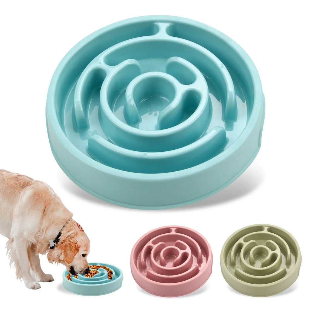 Plastic slow feeding dog bowl with neck cover