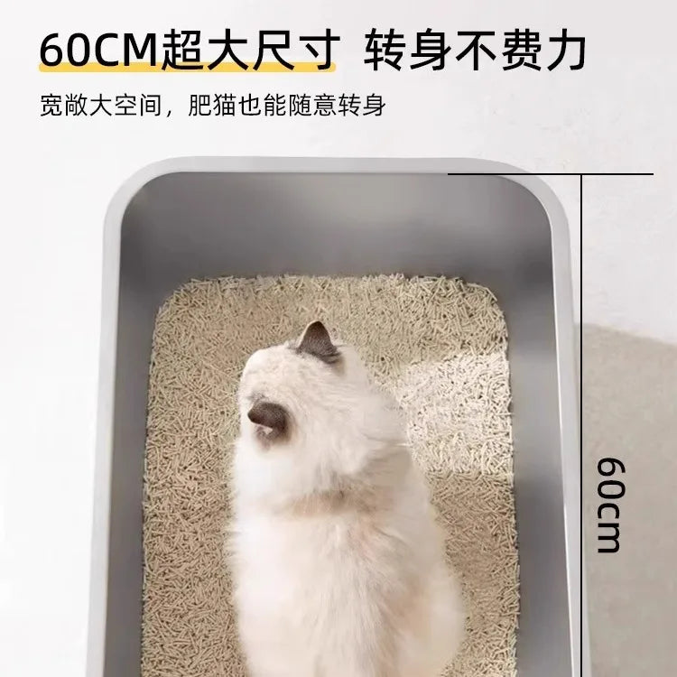 Plastic cat toilet bowl, durable square 20L capacity, super large cat toilet, open splash proof and odor proof cat litter box