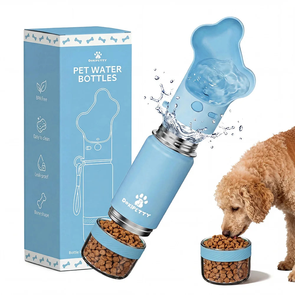 2-in-1 stainless steel dog food box and eco-friendly water bottle, leak proof lock, lightweight
