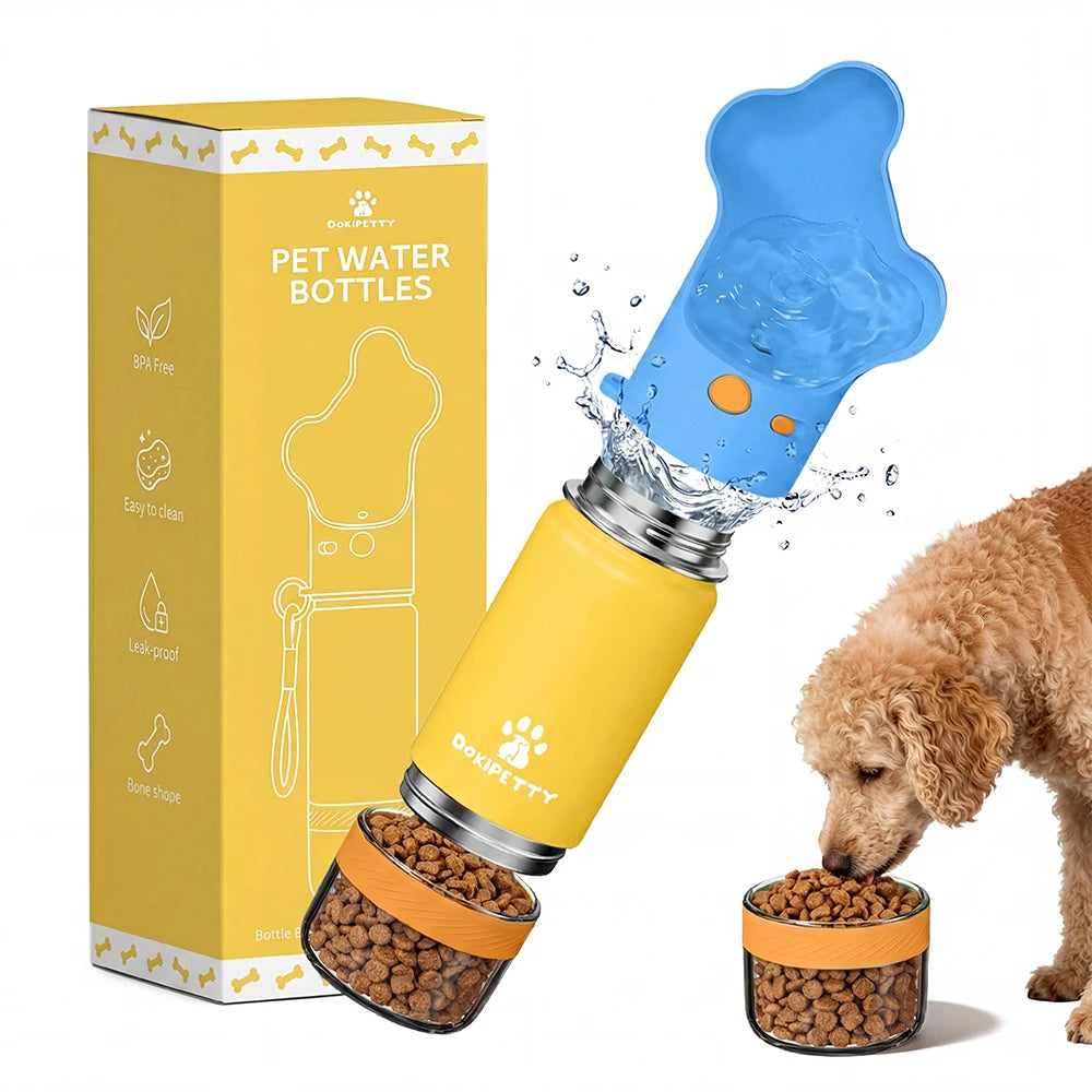 2-in-1 stainless steel dog food box and eco-friendly water bottle, leak proof lock, lightweight