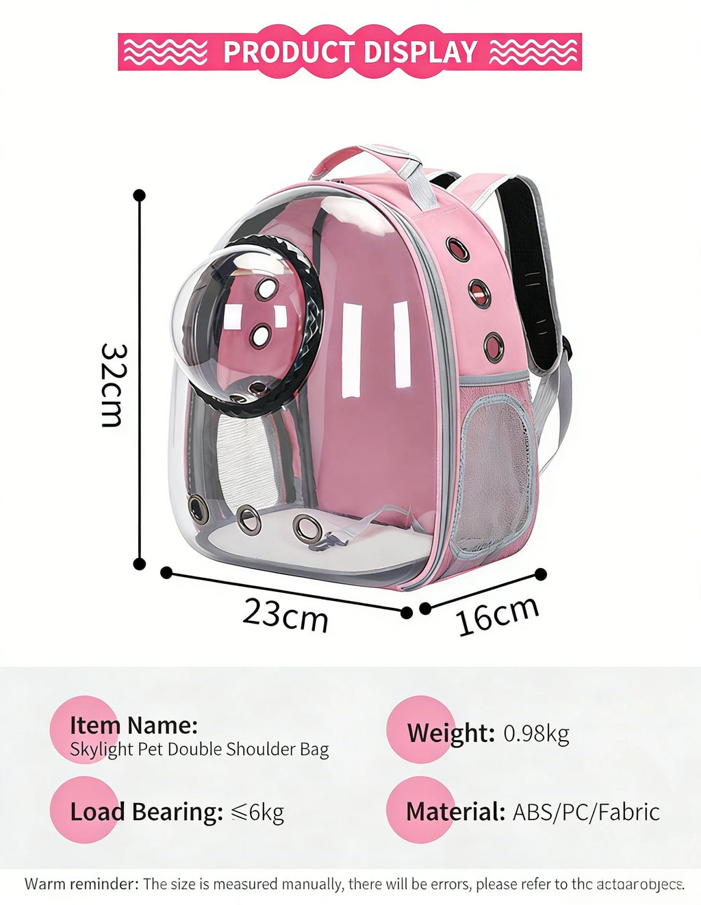 Ventilation transparent pet cat backpack outdoor capsule backpack