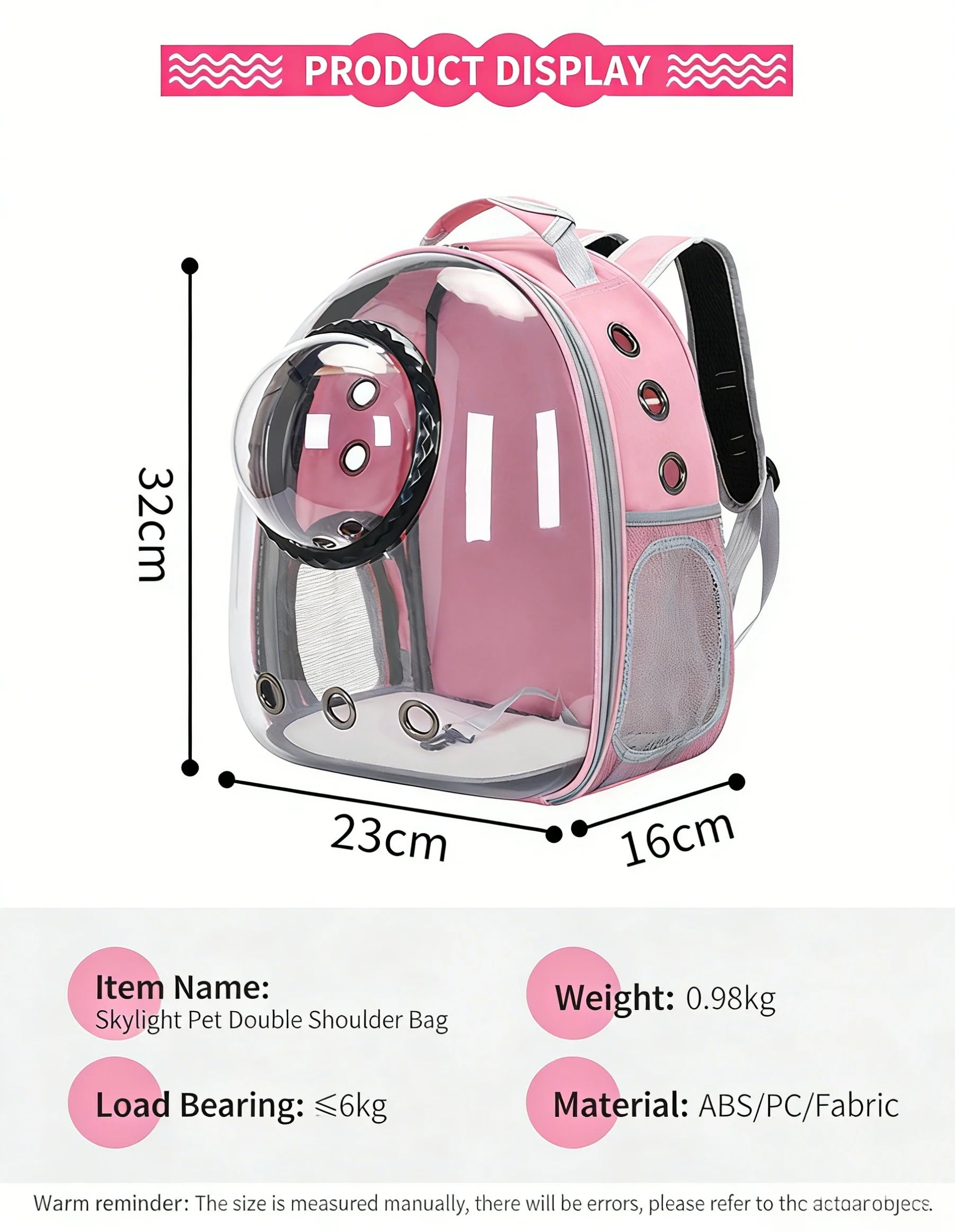 Ventilation transparent pet cat backpack outdoor capsule backpack