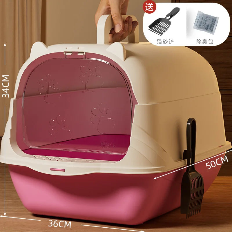 ully enclosed cat litter box, oversized PP anti odor and splash proof