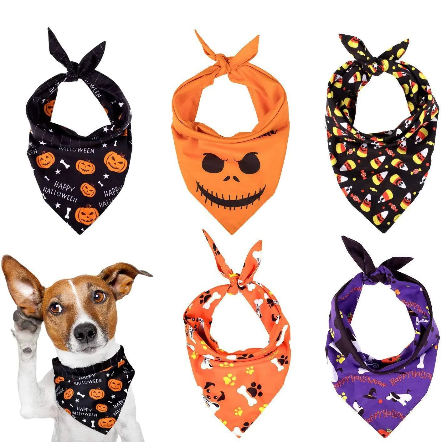 Pet dog scarf, Halloween pumpkin pattern, luxurious double-sided pet cat and dog scarf