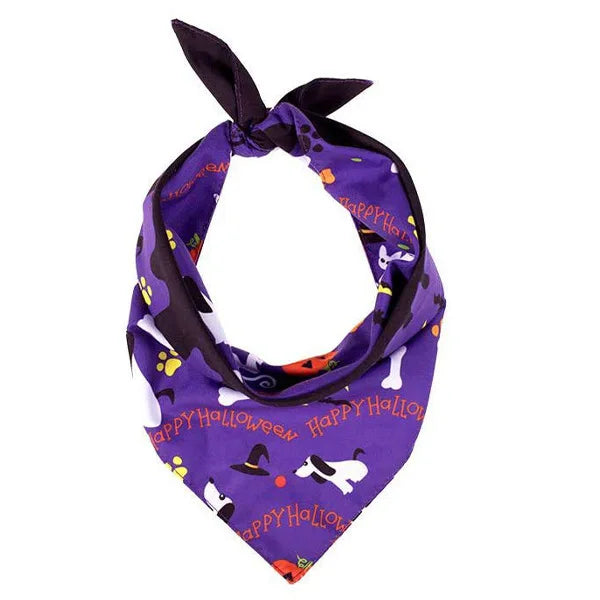 Pet dog scarf, Halloween pumpkin pattern, luxurious double-sided pet cat and dog scarf