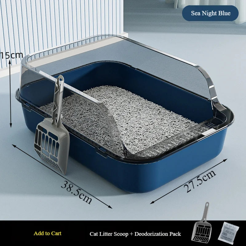Extra-large semi-enclosed cat litter box, high sides to prevent splashing, thickened for odor prevention, suitable for large cats