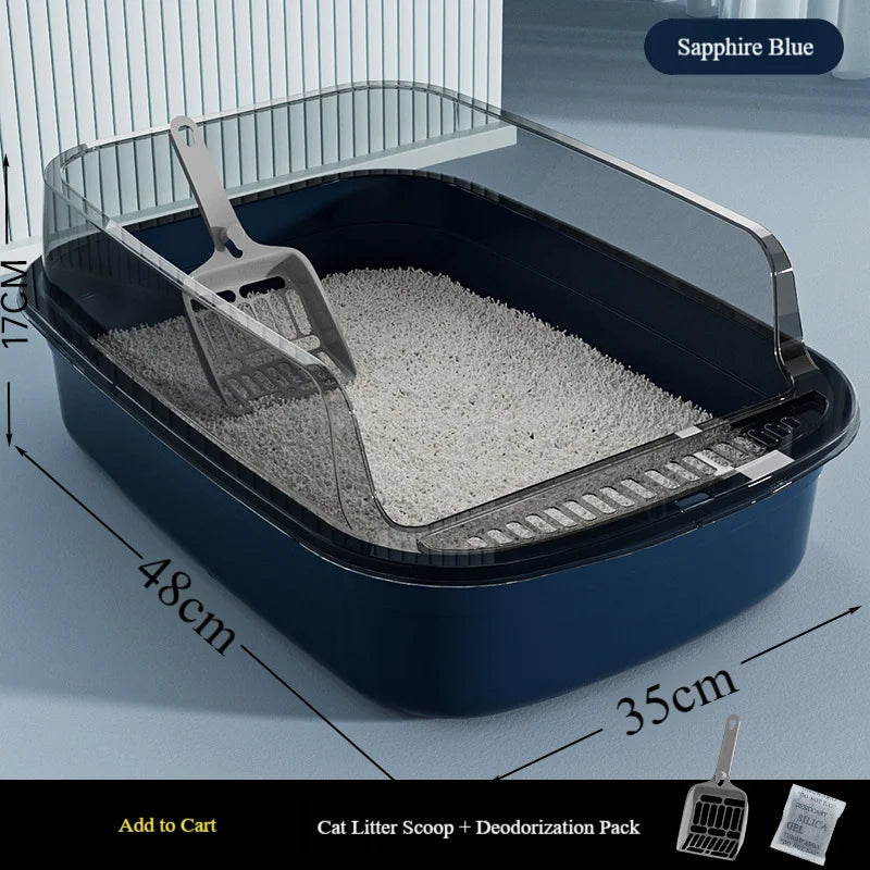 Extra-large semi-enclosed cat litter box, high sides to prevent splashing, thickened for odor prevention, suitable for large cats