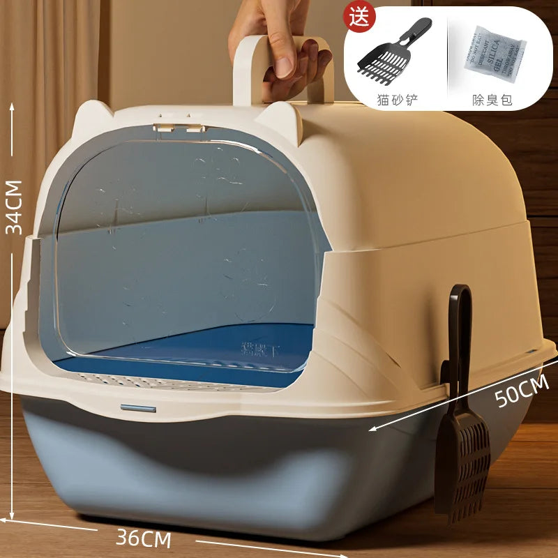 ully enclosed cat litter box, oversized PP anti odor and splash proof