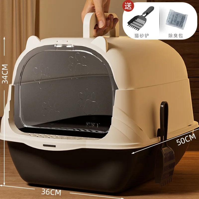ully enclosed cat litter box, oversized PP anti odor and splash proof