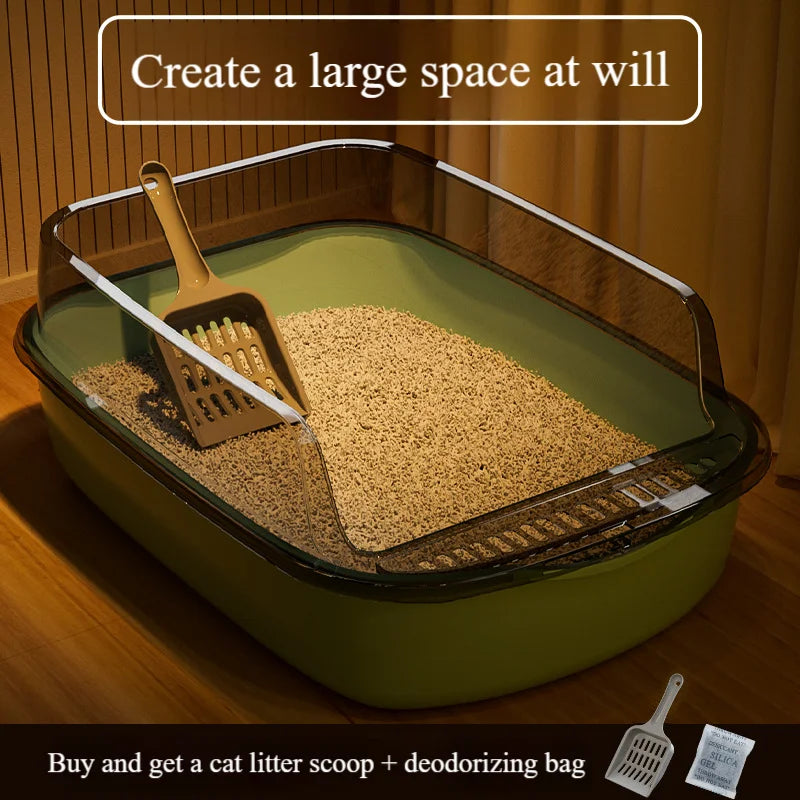 Extra-large semi-enclosed cat litter box, high sides to prevent splashing, thickened for odor prevention, suitable for large cats