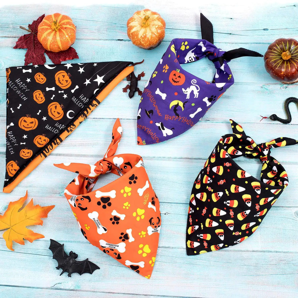 Pet dog scarf, Halloween pumpkin pattern, luxurious double-sided pet cat and dog scarf